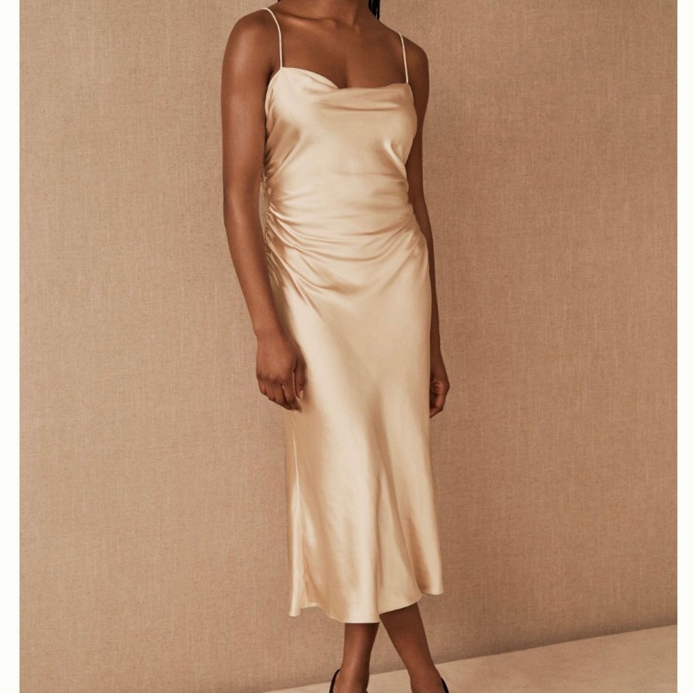 Bhldn Sachin & Babi Winter Slip Champagne Gold Satiny Cowl Back Strappy Dress 4